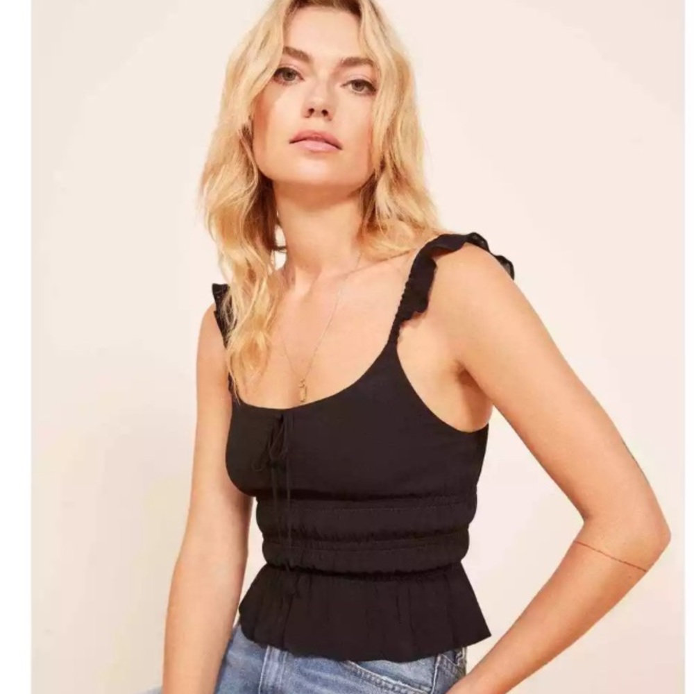 Reformation black Aurora flutter sleeve tie front tank top